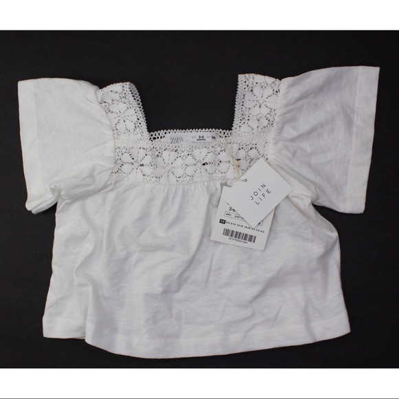 Zara NWT Contrast Crochet Fluttered Sleeves Top 3-6 Months New Zara Baby Top - Picture 7 of 8